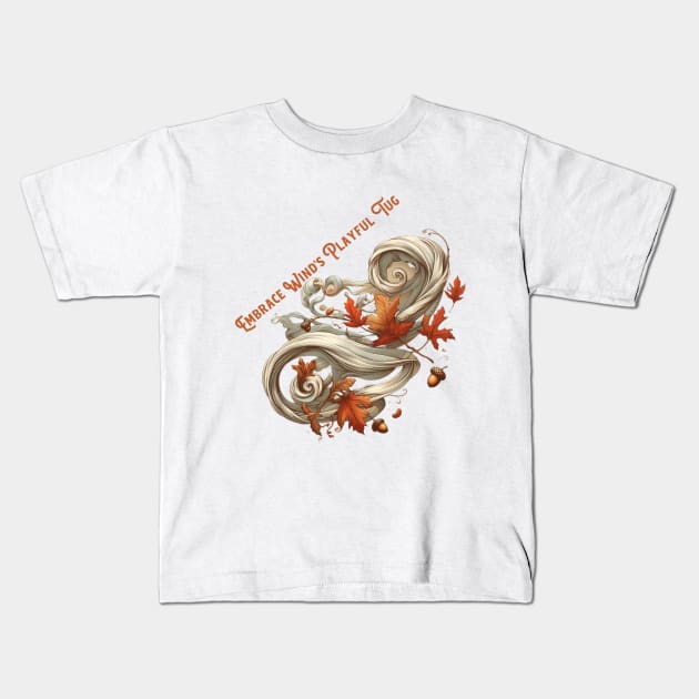 Fall Vibes: EMBRACE WIND'S PLAYFUL TUG Kids T-Shirt by Mujji